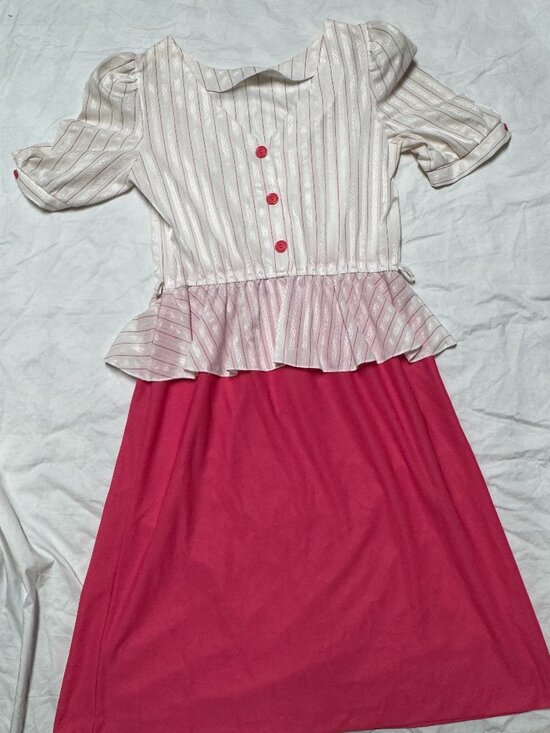 American Vintage Dresses & Skirts - Vintage 80s Peplum White and Pink V-Neck Dress, 40 Bust, 30 W